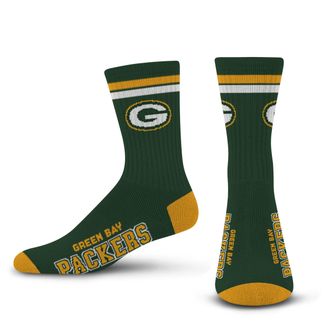 For Bare Feet FBF - Official NFL 2 Stripe Adult Team Logo & Colors Crew Dress Socks Footwear for Men and Women Game Day Apparel, Green Bay Packers, Medium