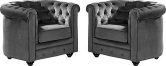 Vente-Unique Vente-unique - Lotto di 2 poltrone chesterfield in velluto Antracite