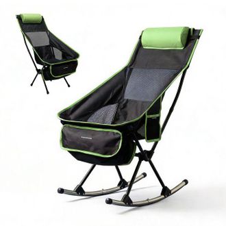 InnovaGoods Silla De Camping Plegable - Innovagoods - 2 En 1 Mecedora/fija - Respaldo De Malla Transpirable - Coj&iacute;n Cervical