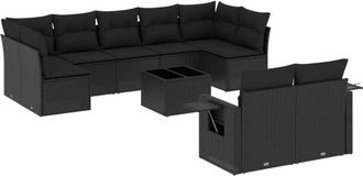 vidaXL Vidaxl - Set De Sof&aacute;s De Jard&iacute;n 10 Pzas Cojines Rat&aacute;n Sint&eacute;tico Negro