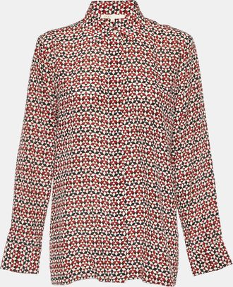 Maje Tricolor Geometric Print Silk Button Front Shirt