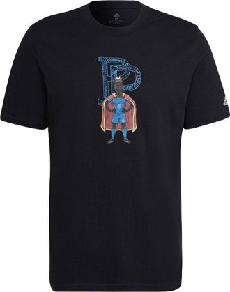 adidas Mens adidas Chest Character Alphabet Cartoon Printing Round Neck Short Sleeve Black T-Shirt HA0907