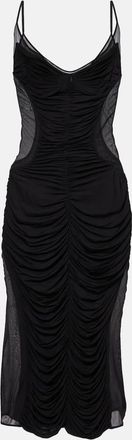 MUGLER Abito midi in mesh con ruches