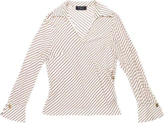 Nenette Gestreepte wikkelblouse - Dames - Blouses - Beige - S - Satijn - Overhemden