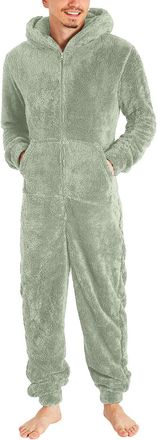 Generic Onesies for Men Teddy Fleece Comfortable Leisure Suit Warm Soft Fluffy Pyjamas Long Sleeve Cozy Plush Jumpsuit Loose Casual Loungewear with Pockets Ho