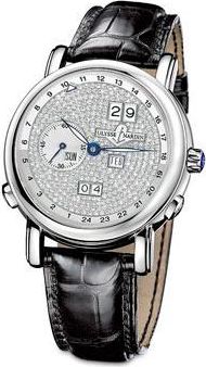 Ulysse Nardin GMT Perpetual Diamond Pave Dial Leather Strap Automatic Mens Watch 320-82-091