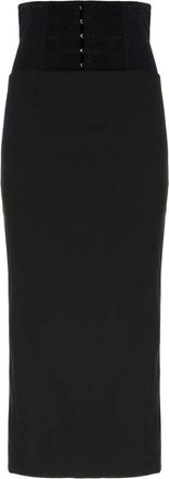 Dolce & Gabbana Satijnen kuitlange rok met ceintuur in korsetstijl - Dames - Maxi Rokken - Zwart - M - Satijn - Rokken