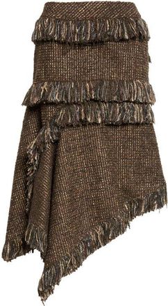 sacai Fringe Asymmetric Wool Blend Tweed Skirt in Brown at Nordstrom, Size 4