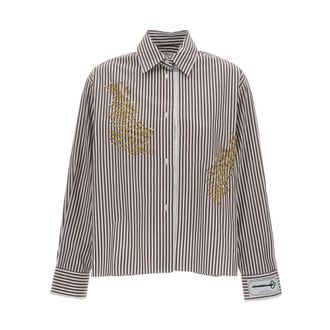 Des_Phemmes Shirts, female, Beige, Size: XS Striped Shirt with Rhinestones