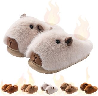Generic Cartoon Capybara Slippers For Women & Men - Soft Plush Slippers, Plush 3D Cartoon Capibara Shoes (White, One Size, Adult, Women, 6, Numeric Range, UK 