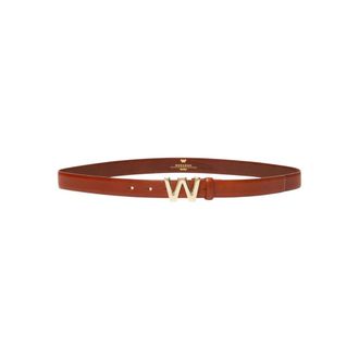 Max Mara Leren riem met W-logo gesp - Dames - Riemen - Bruin - M - Leer - Accessoires