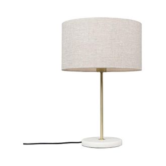 QAZQA Moderno L&aacute;mpara De Mesa De Lat&oacute;n Con Pantalla Gris De 35 Cm - Kaso Textil /acero /m&aacute;rmol Redonda Adecuado Para Led Max. 1 X 60 Watt - Qazqa