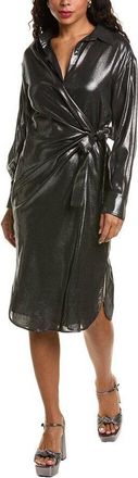 Brunello Cucinelli Black Metallic Wrap Midi Dress, Size X-Small