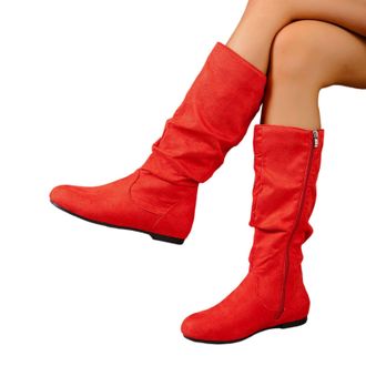 Generic 2026 Foreign Trade Fall and Winter Womens Boots Cowboy Cloth Chunky Heel Low High (Orange, 5.5)