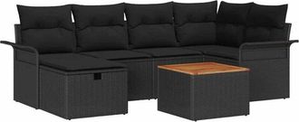 vidaXL Conjunto De Sof&aacute; De Jard&iacute;n Con Coj&iacute;n 7 Pcs Negro Polirat&aacute;n Vidaxl