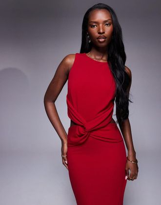 Tfnc Vestito lungo fasciante in crêpe rosso con cut-out in vita