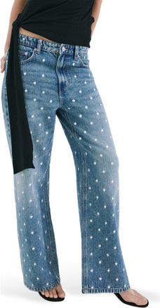Mango Polka Dot Straight Leg Jeans in Medium Blue at Nordstrom, Size 12