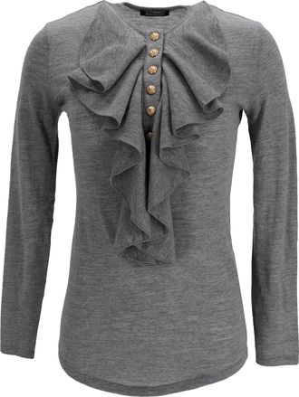 Balmain Ruffle Accent Sweater in Grey Wool