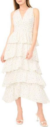 1.State Floral Sleeveless Cascade Ruffle Maxi Dress in Pastel Yellow at Nordstrom Rack, Size 14