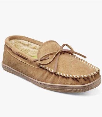 Florsheim Mens Cozy Moc Toe Tie Slipper In Sand