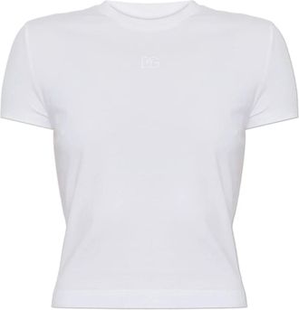 Dolce & Gabbana Top met geborduurd logo - Dames - T-shirts - Wit - S - Katoen - Tops