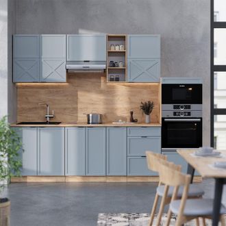Vicco Cucina componibile Fame-Line, Rovere blu-grigio chiaro/oro, 280 cm, PL Antracite, Vicco