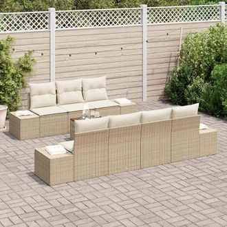 vidaXL Conjunto De Sof&aacute; De Jard&iacute;n 8 Pcs Beige Y Blanco Vidaxl