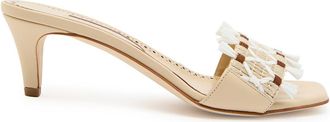 Manolo Blahnik Moremu 50 Embroidered Leather Mules - Beige - 38 (IT38 / UK5)