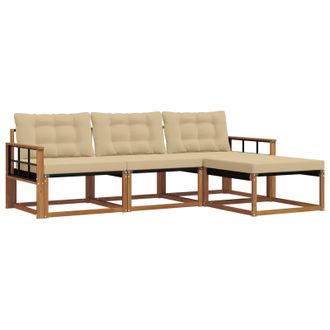 vidaXL Conjunto De Sof&aacute;s De Exterior Con Coj&iacute;n 4 Pcs Natural Y Beige Vidaxl