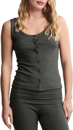 Barefoot Dreams Ultra Soft Rib Button-Up Tank in Dark Moss at Nordstrom, Size Large