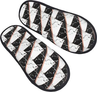 Generic House Slippers Black White Marble Reusable Fuzzy Slippers Lightweight Anti-Slide Slipper For Holiday Hotel Winter M
