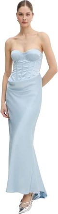 Rotate Rotate Birger Christensen - Satijnen Corset Maxi Jurk - Dames - Jurken - Blauw - Maat: M Satijn