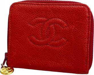 Chanel Red Color Grained Calfskin Coin Purse/Coin Case (Pre-Owned)