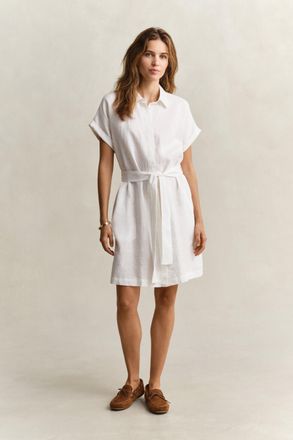 GANT Women Linen Cap Sleeve Shirt Dress (44) WHITE