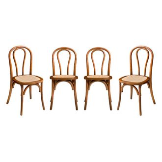 Sweeek Silla vintage de madera y rat&aacute;n, set de 4, nogal