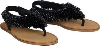 Balmain Flat sandals in suede and beads in Black at Nordstrom, Size 41