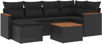 vidaXL Set De Comedor De Jard&iacute;n 7 Pzas Y Cojines Rat&aacute;n Sint&eacute;tico Negro Vidaxl