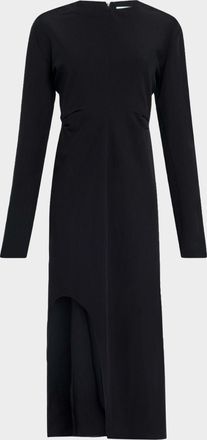 Co Keyhole Slit Ruched Long-Sleeve Midi Dress
