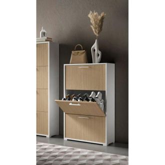 Dmora Zapatero Dodecatheon, Mueble Para Zapatos Con Cajones, Hecho En Italia, 28.00x67.00x112.00h Cm Blanco Estriado