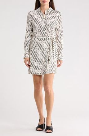 Nordstrom Rack Long Sleeve Wrap Minidress in Ivory- Black Moon Geo at Nordstrom Rack, Size X-Small