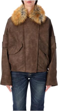 S.W.O.R.D 6.6.44 Bomber Leather Eco Fur - Dames - Bomber jackets - Bruin - M - Leer - Jassen