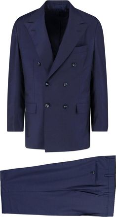 Kiton Navy Double-Breasted Peaked Lapel Wool Suit