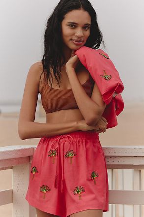 Farm Rio x Anthropologie Deco Palm Tree Drawstring Shorts
