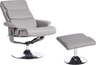 Beliani Beliani - Sill&oacute;n Reclinable Gris Con Reposapi&eacute;s Tapizado En Piel Sint&eacute;tica Masaje Calefactor Marco Metal Respaldo Ajustable Dise&ntilde;o Retro Legend