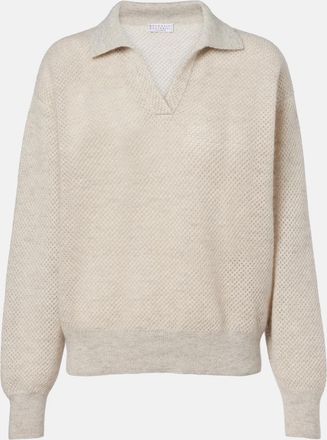 Brunello Cucinelli Open-knit polo sweater