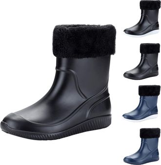 Generic Waterproof Garden Rain Boots for Men Lightweight Mid Calf Deck Fishing Outdoor Slip Resistant Shoes Winter Warm Short Detachable Rain Shoes Black