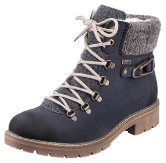 Rieker Winterstiefelette RIEKER, Damen, Gr. 36, grau (nachtblau, grau), Nubuklederimitat, Textil, kontrastfarbene Details, Schuhe Winterstiefelette, Winterbo