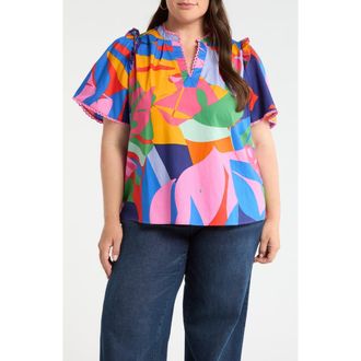 Sugarlips Chroma Abstract Winslet Ruffle Top in Red-Blue-Multi at Nordstrom, Size 2 X