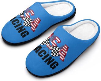 Generic Racing Flag Funny Mens Cotton Slippers Soft Non-Slip Rubber Sole House Slipper Indoor Outdoor