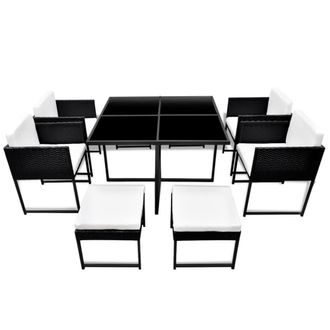 Berkfield Home Elegant 9 Piece Outdoor Dining Set with Cushions Poly Rattan Black